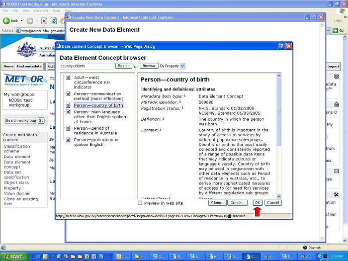 Data element concept browser screenshot